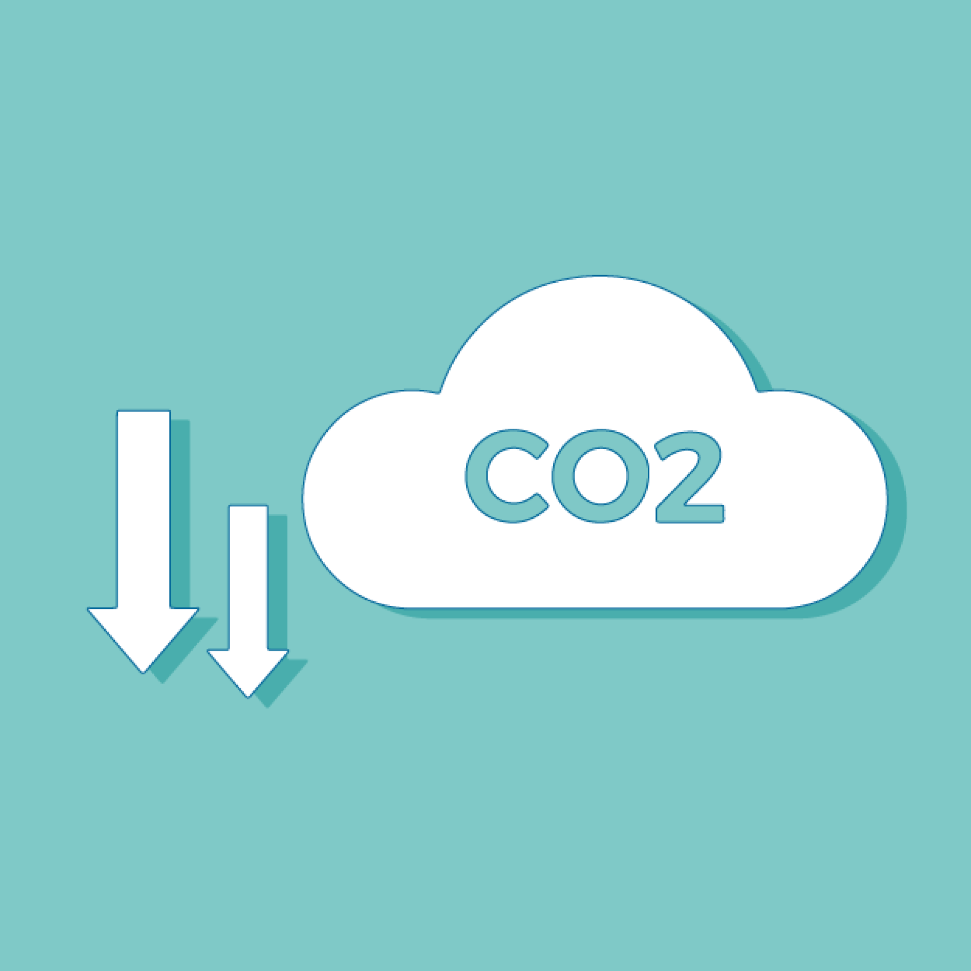 Icoon van CO2 met twee pijltjes naar beneden wijzend op een mintgroene achtergrond