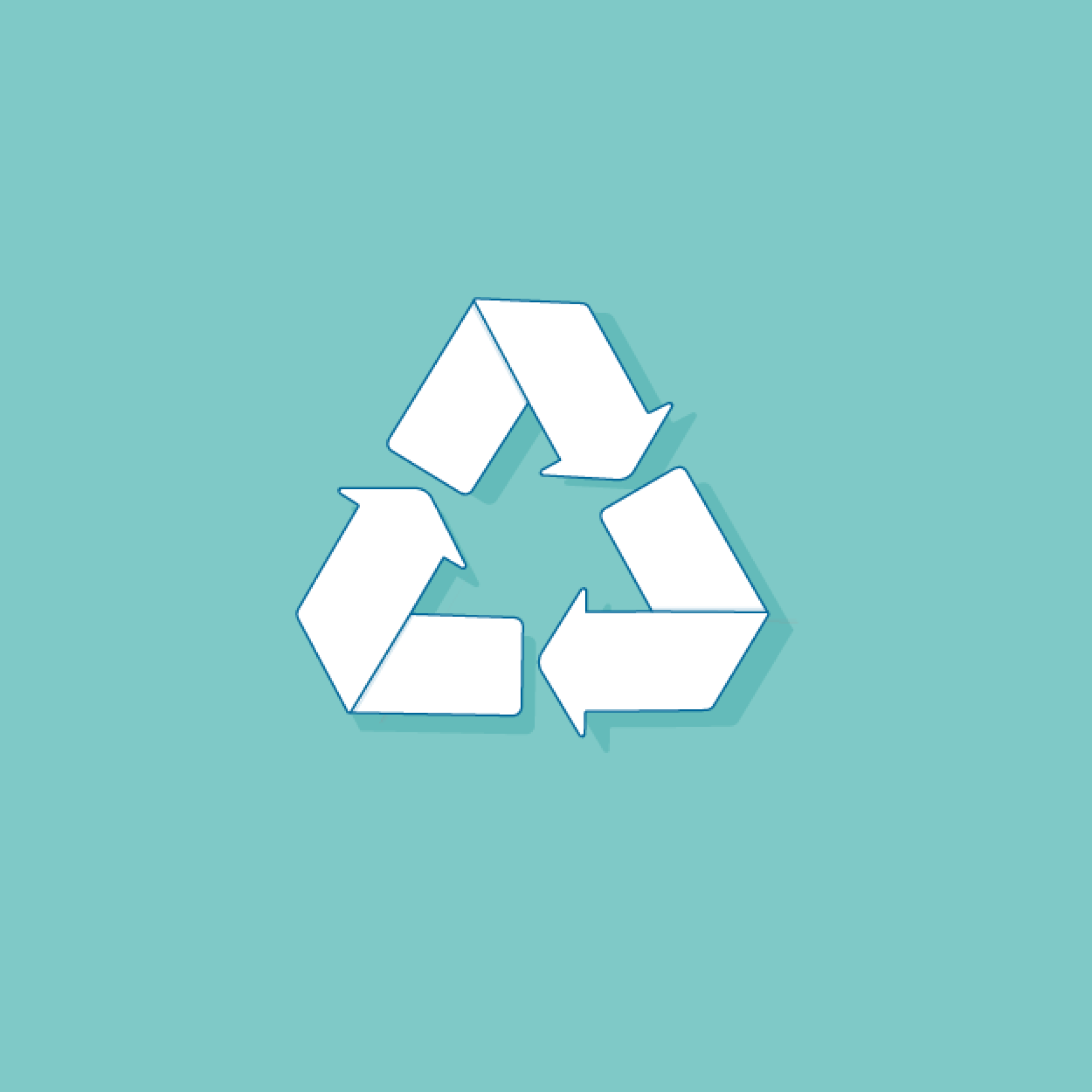 Icoon van een recycle-driehoek op een mintgroene achtergrond.
